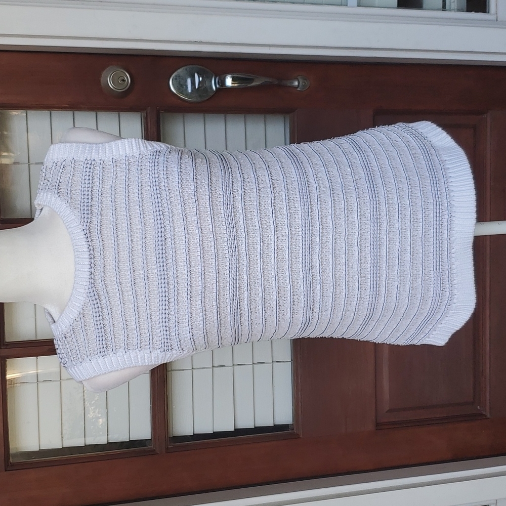 Loft Open Waffle Knit White and Black Sweater